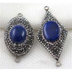 Lapis Lazuli connector paved rhinestone, mix shape, approx 20-40mm [GMPDA5238]