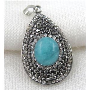 Amazonite pendant paved rhinestone, teardrop, approx 20x30mm [GMPDA5239]