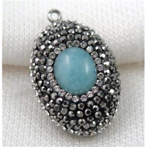 Amazonite pendant paved rhinestone, oval, approx 20x30mm [GMPDA5241]