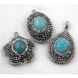 Amazonite pendant paved rhinestone, mix shape, approx 20-40mm [GMPDA5242]