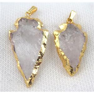 hammered Clear Quartz Arrowhead Pendant, gold plated, approx 20x20mm [GMPDA5256]