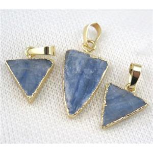 blue Kyanite triangle pendant, gold plated, approx 12-20mm [GMPDA5326]