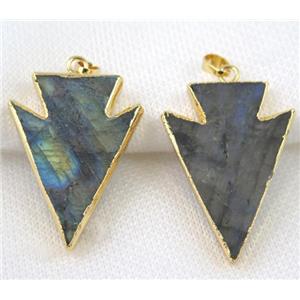 Labradorite arrowhead pendant, gold plated, approx 30-40mm [GMPDA5339]