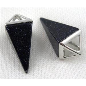 blue sand stone pendant, freefrom, platinum plated, approx 15-35mm [GMPDA5378]