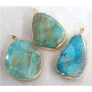 blue dragon veins Agate pendant, faceted freeform, gold plated, approx 20-60mm [GMPDA5438]