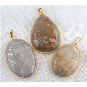 coral fossil pendant, mix shape, gold plated, approx 20-40mm [GMPDA5458]