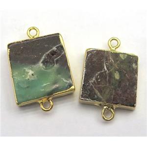 green Australian Chrysoprase Connector, square, gold plated, approx 18-22mm [GMPDA5498]