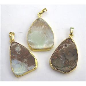 Australian Chrysoprase teardrop pendant, gold plated, B-grade, approx 20-35mm [GMPDA5499]