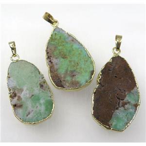 Australian Chrysoprase teardrop pendant, gold plated, approx 20-35mm [GMPDA5500]