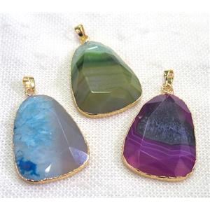 agate pendant, mix color, faceted teardrop, gold plated, approx 30-40mm [GMPDA5501]