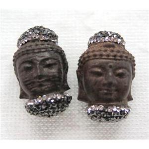 Sandalwood buddha beads pave rhinestone, approx 18-30mm [GMPDA5503]