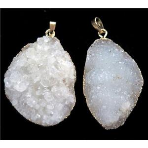 white druzy agate pendant, freeform, gold plated, approx 20-45mm [GMPDA5504]