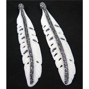 bone feather pendant paved rhinestone, white, approx 25-120mm [GMPDA5532]