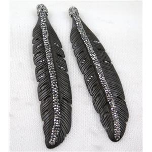 bone feather pendant paved rhinestone, black, approx 25-120mm [GMPDA5533]