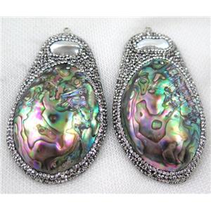 paua abalone shell pendant paved rhinestone, approx 40-70mm [GMPDA5567]