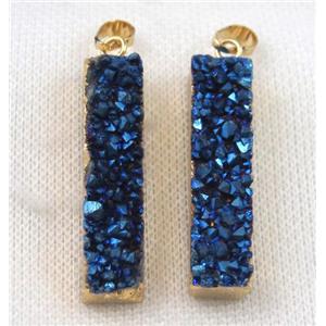 druzy quartz pendant, blue, rectangle, gold plated, approx 10-40mm [GMPDA5575]