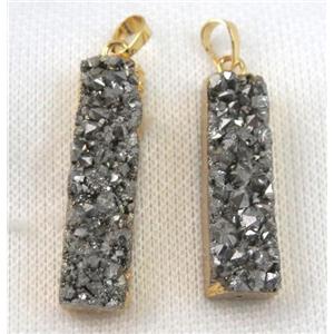 druzy quartz pendant, silver, rectangle, gold plated, approx 10-40mm [GMPDA5577]