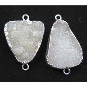 Fluorite druzy connector, white, freeform, silver plated, approx 15-35mm [GMPDA5602]