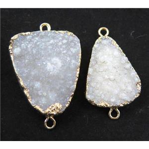 Fluorite druzy connector, white, freeform, gold plated, approx 15-35mm [GMPDA5603]