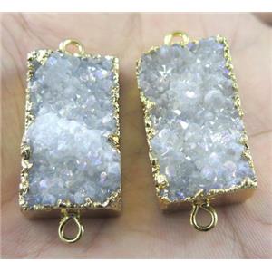 quartz druzy connector, white AB-color, rectangle, gold plated, approx 17-30mm [GMPDA5611]