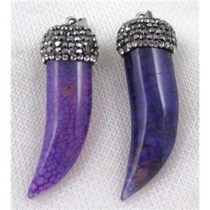 agate horn pendant pave rhinestone, purple, approx 12-45mm [GMPDA5638]