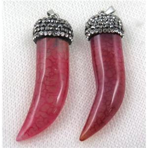 agate horn pendant pave rhinestone, red, approx 12-45mm [GMPDA5640]