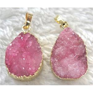 pink quartz teardrop pendant, gold plated, approx 15-20mm [GMPDA5655]