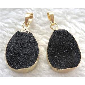 black quartz teardrop pendant, gold plated, approx 15-20mm [GMPDA5656]