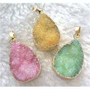 quartz teardrop pendant, mix color, gold plated, approx 15-20mm [GMPDA5658]