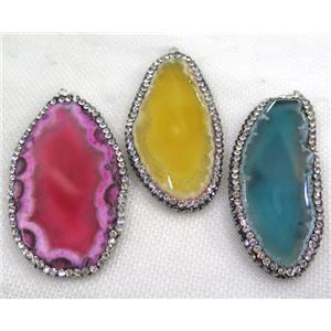 agate slice pendant pave rhinestone, mix color, approx 20-50mm [GMPDA5659]