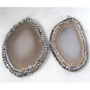 agate slice pendant pave rhinestone, gray, approx 20-50mm [GMPDA5661]