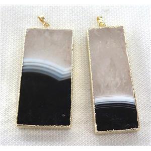 black agate pendant white druzy, rectangle, gold plated, approx 25-65mm [GMPDA5681]