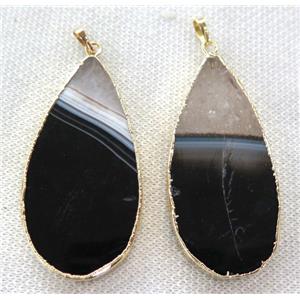 black agate pendant white druzy, teardrop, gold plated, approx 25-65mm [GMPDA5682]