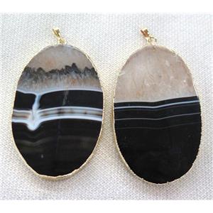 black agate pendant white druzy, oval, gold plated, approx 40-75mm [GMPDA5683]