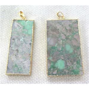 green Apple Jasper Pendant, rectangle, gold plated, approx 20-55mm [GMPDA5684]