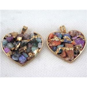Fluorite pendant, heart, copper, gold plated, approx 35-40mm [GMPDA5687]