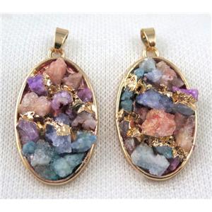 Fluorite pendant, oval, copper, gold plated, approx 25-40mm [GMPDA5688]