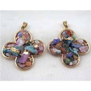 Fluorite pendant, four-leaf clover, copper, gold plated, approx 35-40mm [GMPDA5689]
