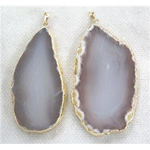 gray agate slice pendant, freeform, gold plated, approx 20-70mm [GMPDA5692]