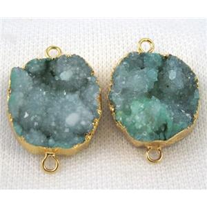 green druzy agate connector, flat-round, gold plated, approx 25-30mm [GMPDA5695]
