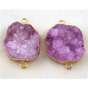 hotpink druzy agate connector, flat-round, gold plated, approx 25-30mm [GMPDA5697]