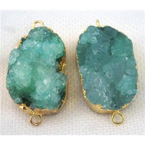 green druzy agate connector, oval, gold plated, approx 20-35mm [GMPDA5700]