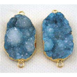 blue druzy agate connector, oval, gold plated, approx 20-35mm [GMPDA5701]