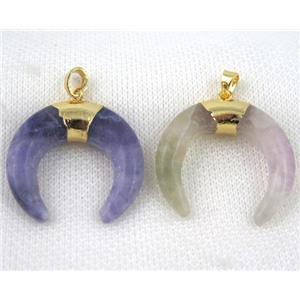 Fluorite horn crescent pendant, gold plated, approx 30-35mm [GMPDA5704]