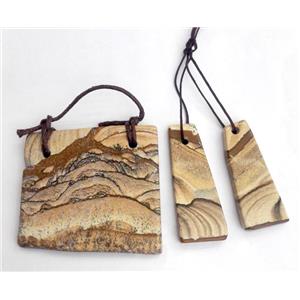 picture jasper pendant and earring, approx 25-50mm, 10-30mm [GMPDA5768]