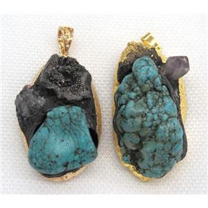 turquoise pendant, blue, freeform, gold plated, approx 20-40mm [GMPDA5771]