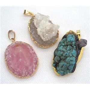mix gemstone pendant, freeform, gold plated, approx 20-40mm [GMPDA5777]