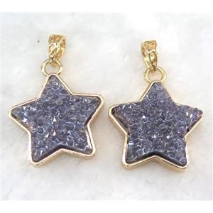 gemstone pendant, star, gold plated, approx 30mm dia [GMPDA5845]