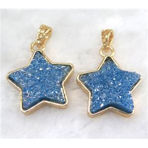 gemstone pendant, star, gold plated, approx 30mm dia [GMPDA5847]