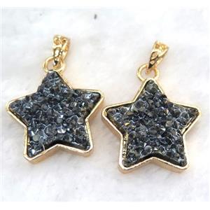 gemstone pendant, star, gold plated, approx 30mm dia [GMPDA5852]